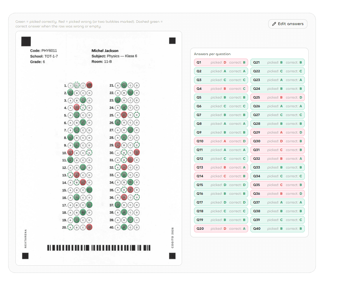 NextArena automated OMR exam grading from scanned answer sheets with penalty rules