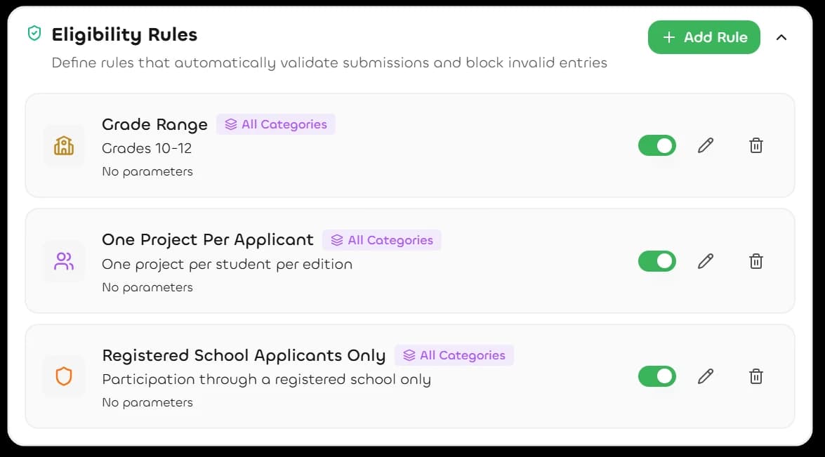 NextArena registration screen enforcing eligibility and quotas automatically